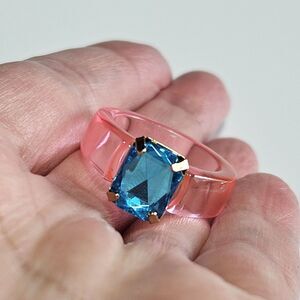 Asos Pink Plastic With Blue Crystal Ring Size 6.5